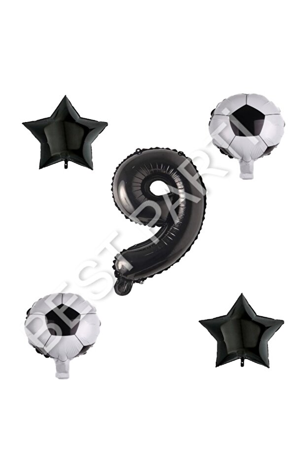 İstoç Football Ball Star Black Number Balloon Set Age 9