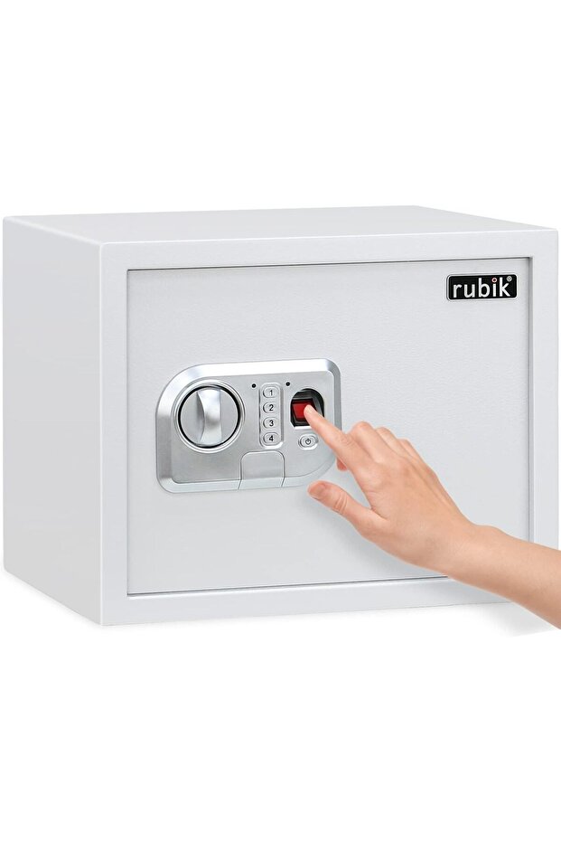 Biometric Fingerprint Safe Box, Digital Keypad & Key Lock, A4 Size 9kg (30x38x30cm) RBFPN30 White