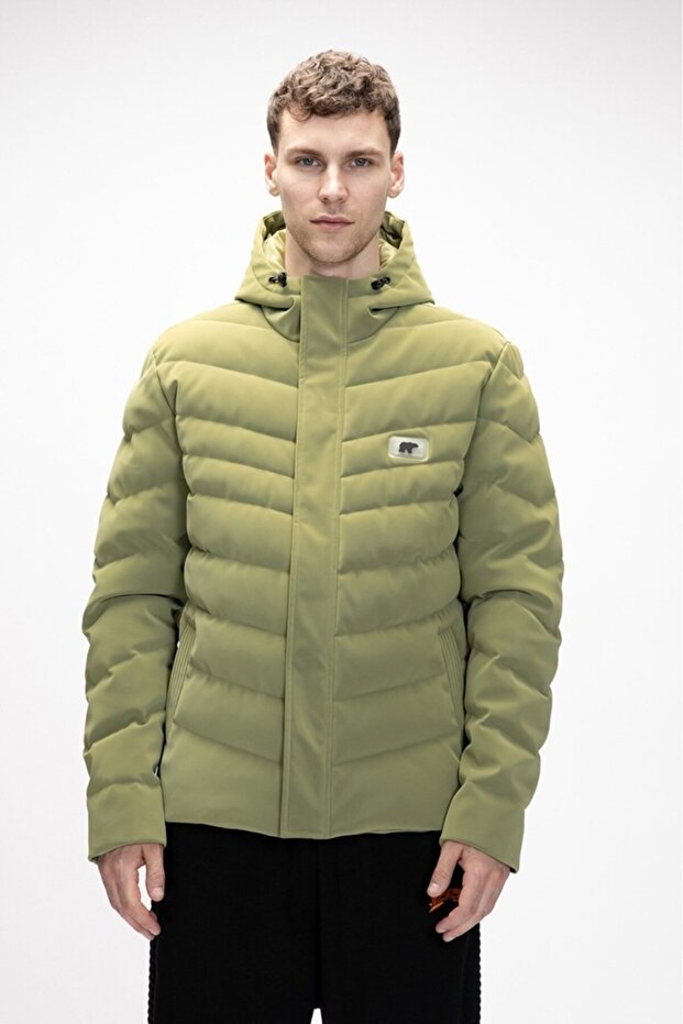Barcelona Pale Green Puffer Hooded Men's Coat