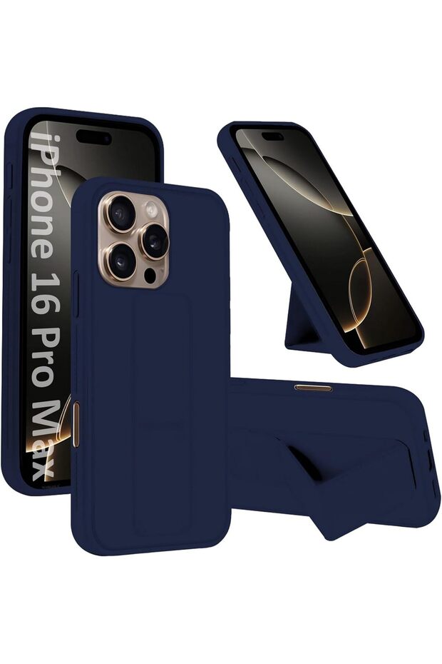 For iPhone 16 Pro Max Magnetic Finger Grip Shockproof Case (Dark Blue)