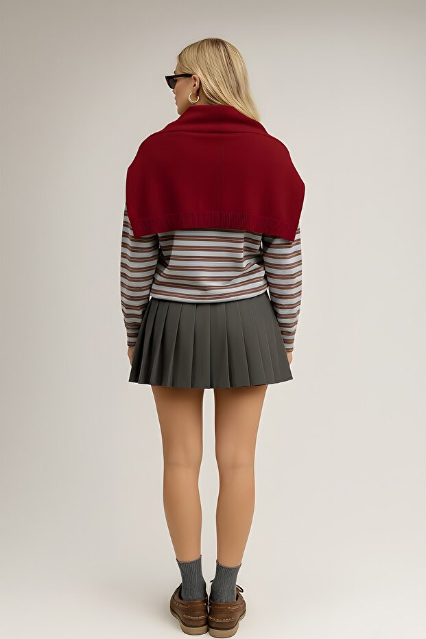 Kare Parçalı Atkı Cherry - 1