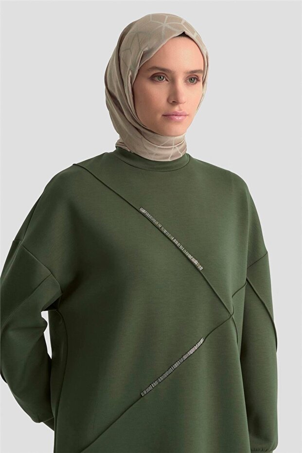 İşlemeli Örme Takım 25KD1507 Haki - 3