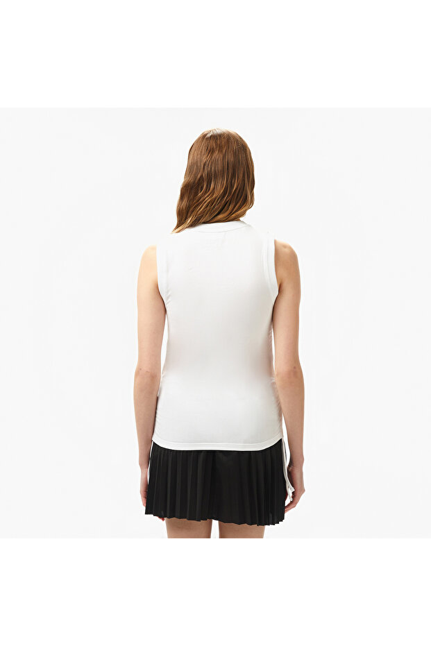 Kadın Slim Fit Kolsuz Bisiklet Yaka Beyaz T-Shirt - 3