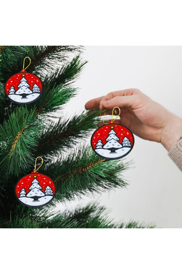 Christmas Tree - Red Framed - Pine Tree Ornament Set of 3