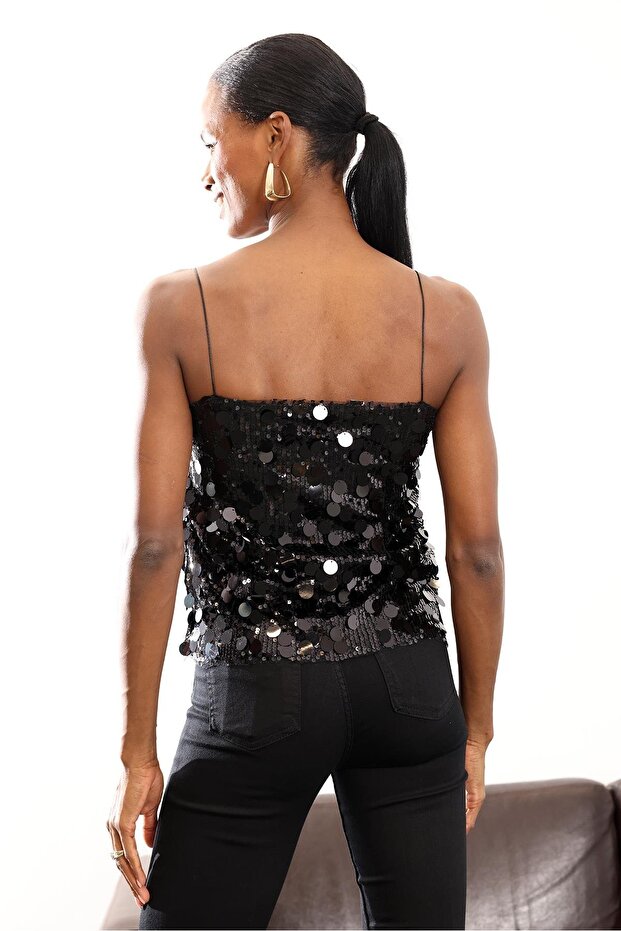 Siyah Pullu Askılı Bluz 071777 - 5