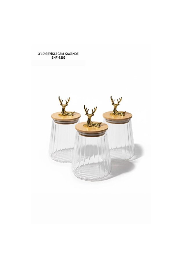Geyikli Set of 3 Glass Jars with Bamboo Lids