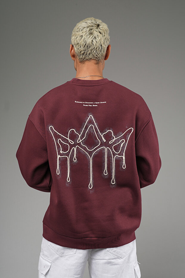 Trend Biz Crew Neck Back Embroidered Oversized Pattern Sweatshirt