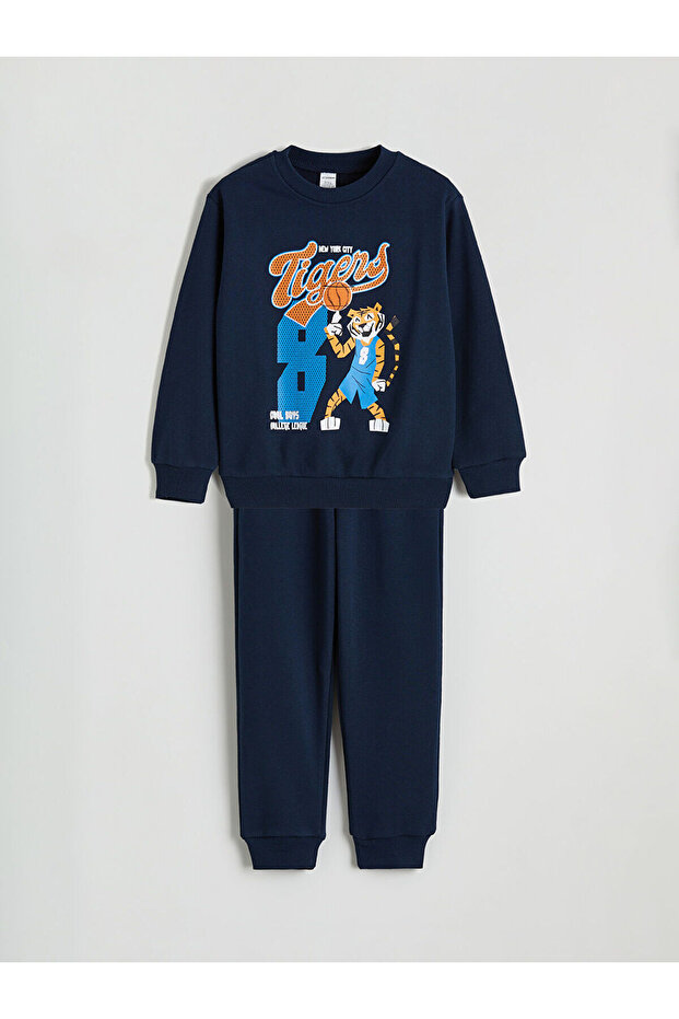 Two Mt Shop Quality Lcw Kids Navy Blue 3 Thread Printed Standard & Regular Boys' Tracksuit Set