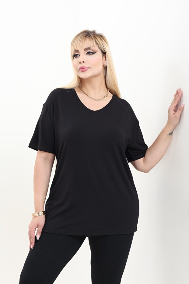 Kadın Viskon V Yaka Basic Bluz - 4