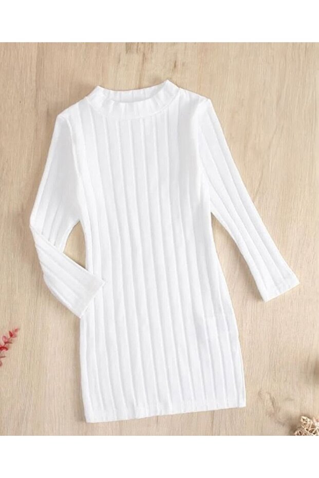 Beyaz mevsimlik örme elbise - 1