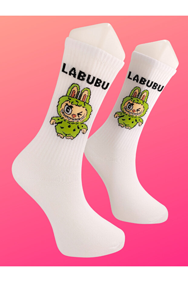 سلسلة خاصة من الجوارب الملونة المرحة بنمط لابوبو، تصميم مريح وأنيق، جوارب بيضاء من القطن الممشط