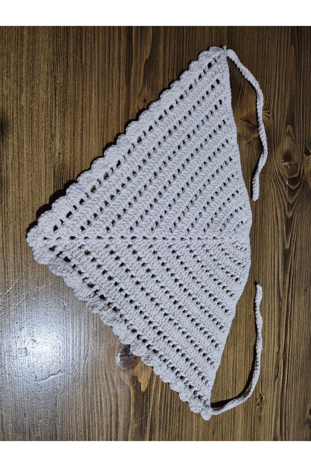 Stone Colored Mini Square Model Hand-Knitted Bandana