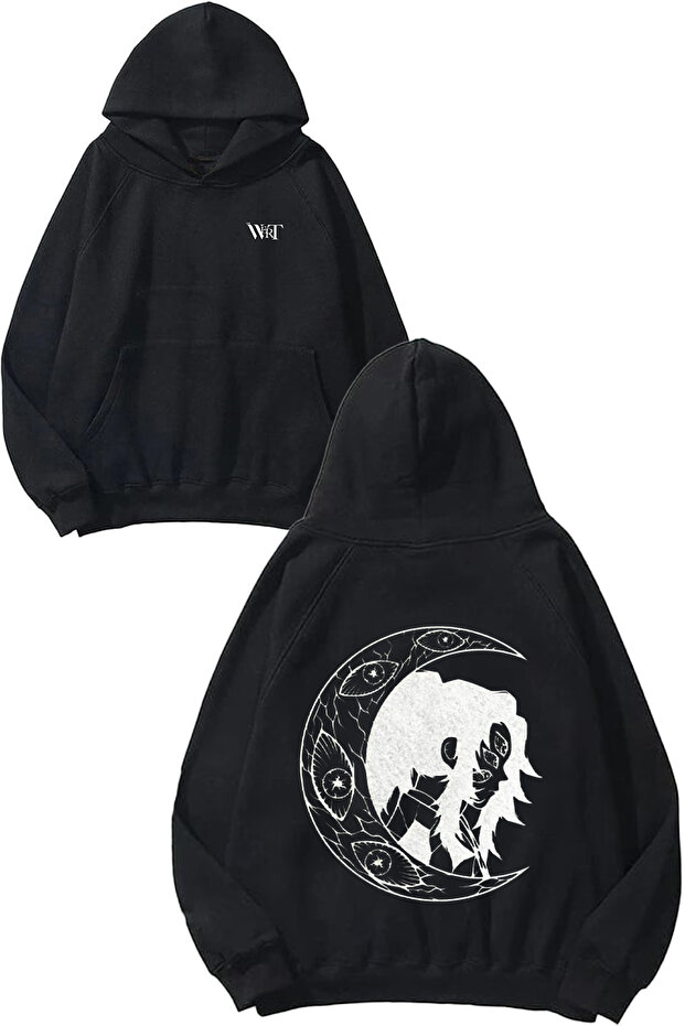 Girl on the Moon Design Back Printed Black Hooded Sweatshirt
