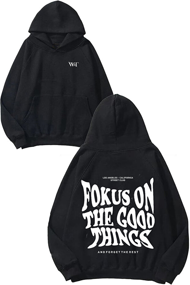Focus on the Good Things Design Back Printed Black Hooded Sweatshirt