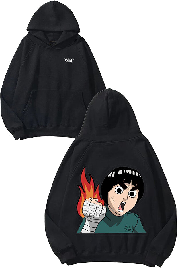 Anime Fire Hand Child Design Back Printed Black Hooded Sweatshirt