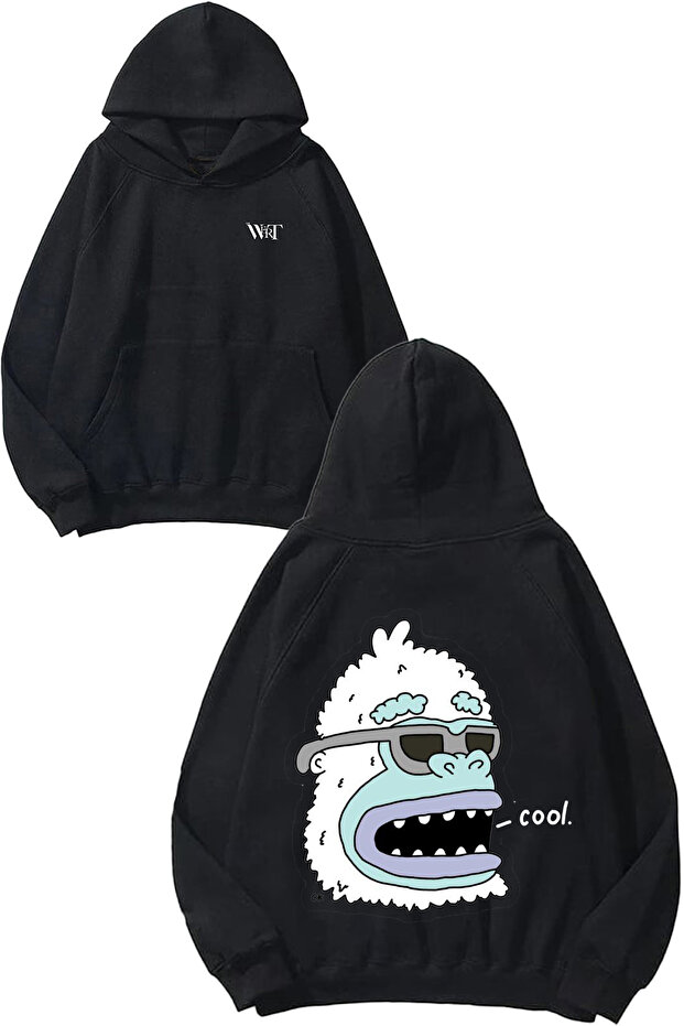 Cool Monkey Design Backpack Printed Black Hooded Sweatshirt