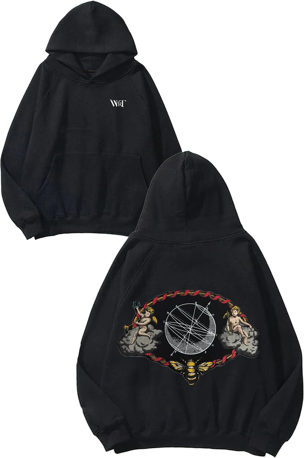 سويت شيرت من نوع Sculpture And World Design Back مطبوع أسود بغطاء رأس