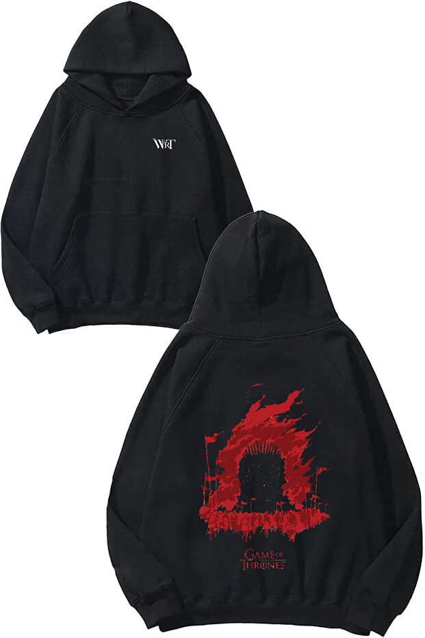 سويت شيرت Game Of Thrones 5 Design Back مطبوع أسود بغطاء رأس
