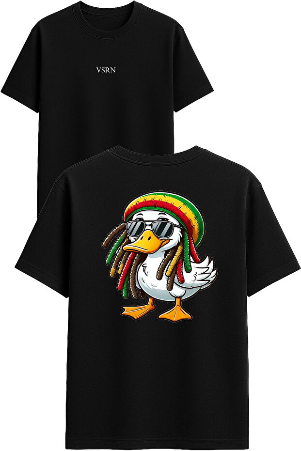 Duck Bob Design Printed Black Oversized t Shirt