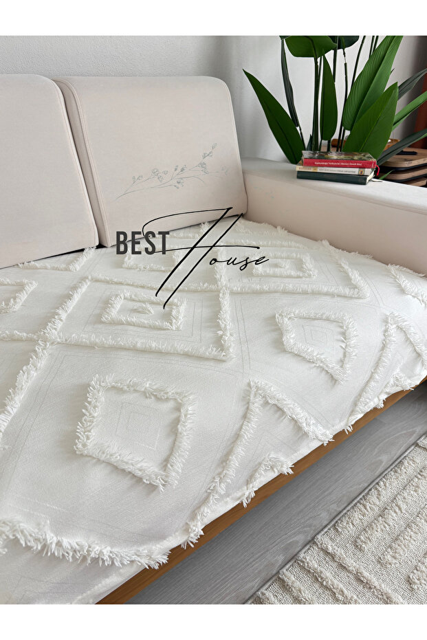 Lux Chenille Nordic Ecru Sofa Cover 90X250 cm