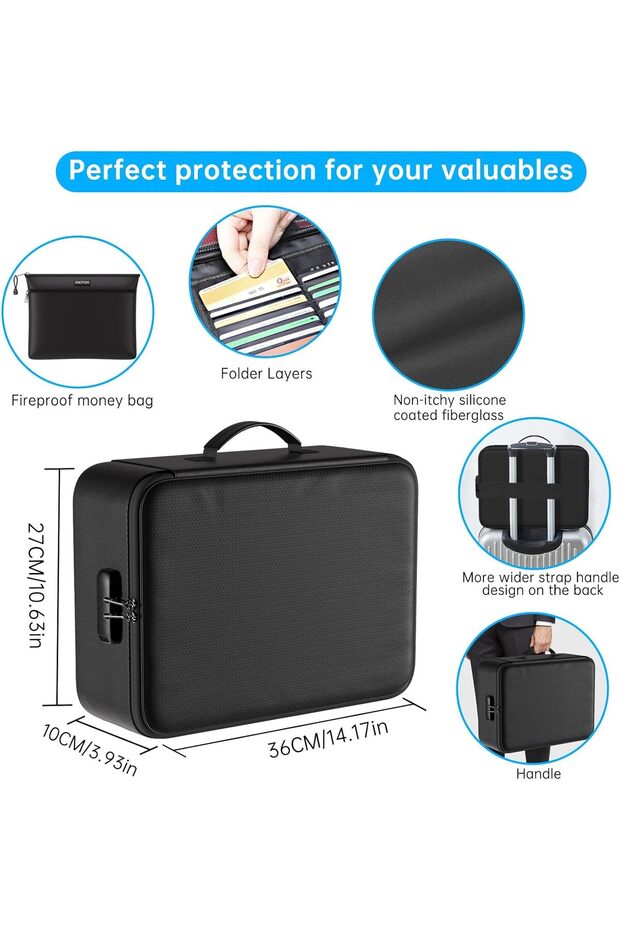 Fireproof File Organizer Bag with Lock – Multi-layer Safe for Documents, Passport, Certific - 7