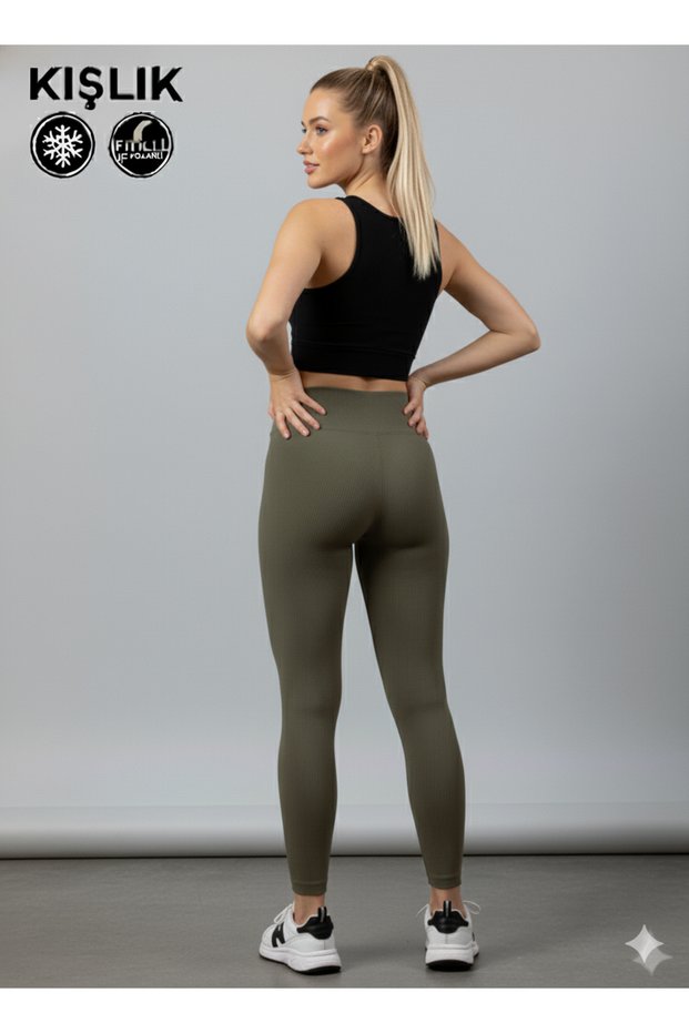 Fleece-Lined High Waist Winter Ribbed Knit Side Stitch-Free Corded Fabric Sports Leggings