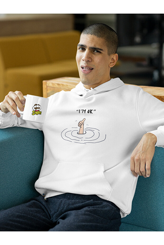 Printed Hoodie with the Words, I'M Ok Written on It
