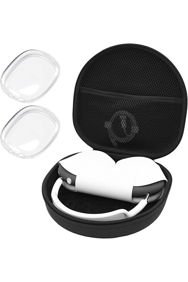 AirPods Max Hard Travel Case with Silicone Earpad Covers & Mesh Pocket - Black/Clear