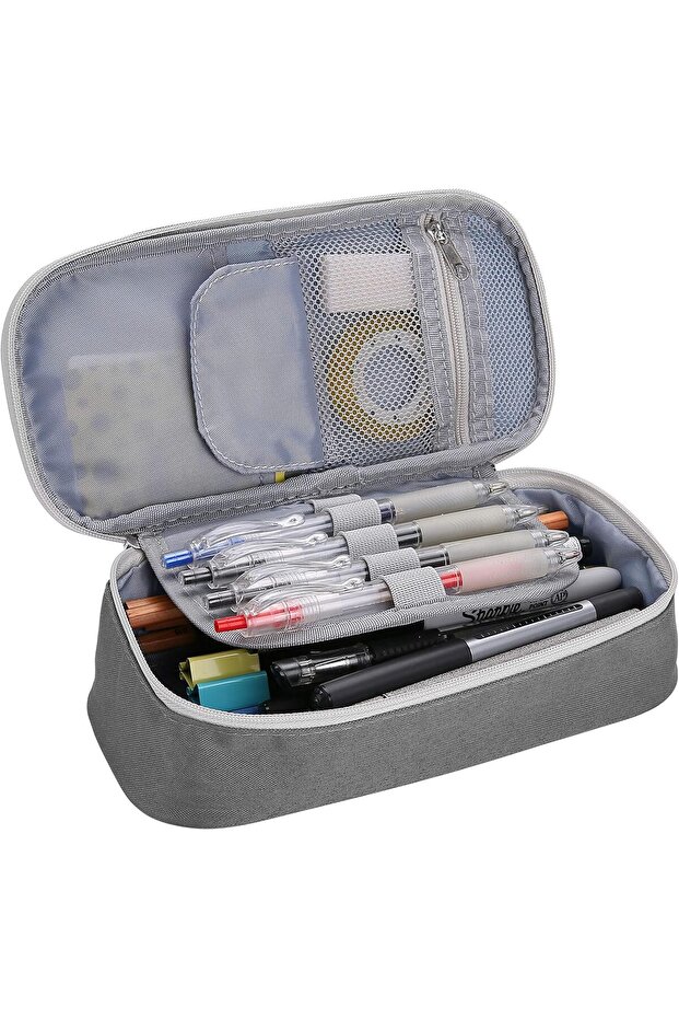 Pencil Bag Pen Case, Big Capacity Students Stationery Pouch - Grey