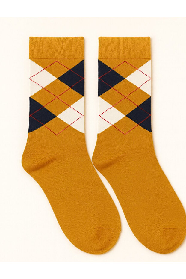 Men's plaid patterned socks beige - 1