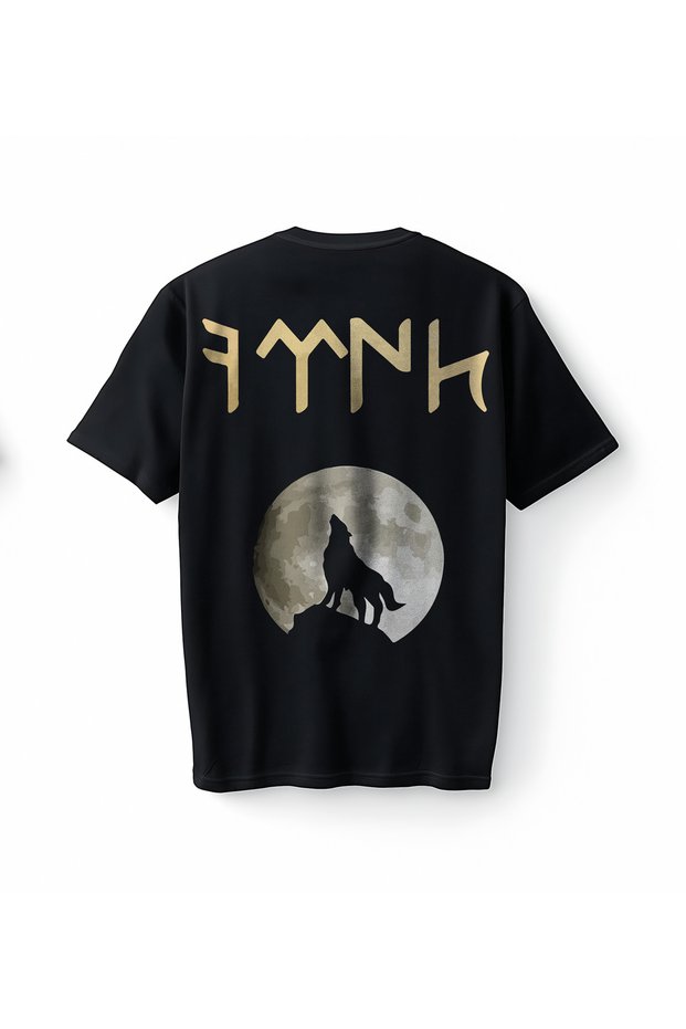 Gray Wolf Wolf Turkish Full Moon Göktürkçe Ay Printed Oversized Unisex T-Shirt T-Shirt