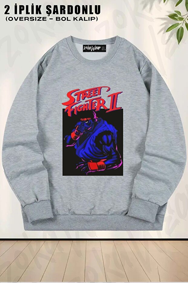Unisex Street Fighter 2 Printed Oversized Crew Neck Sweatshirt