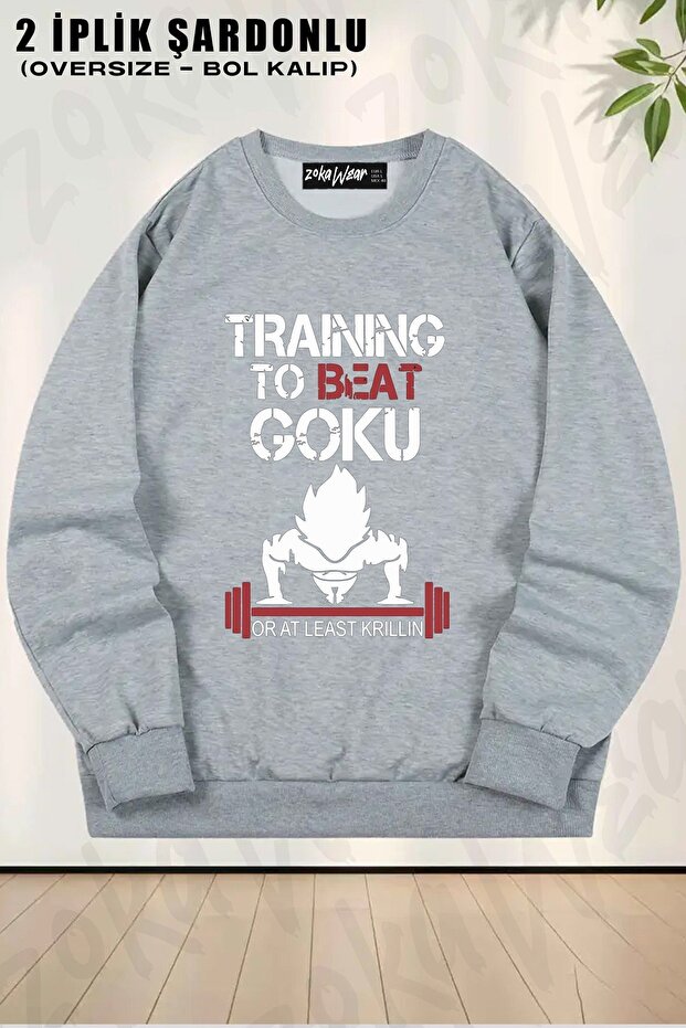 Unisex Train to Beat Goku Printed Oversized Crew Neck Sweatshirt