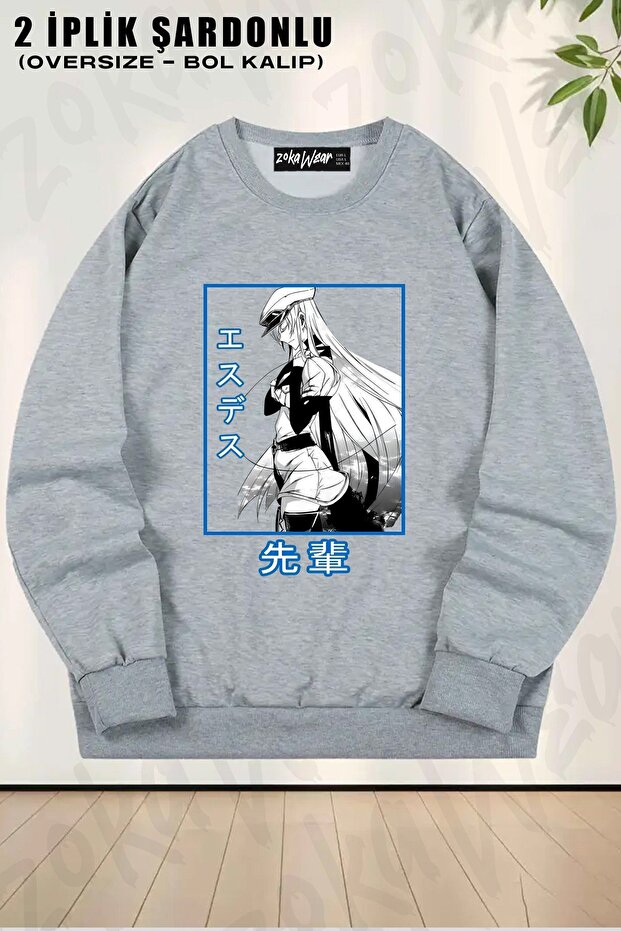 سويت شيرت Unisex Esdeath v2 مطبوع قصة فضفاضة برقبة دائرية