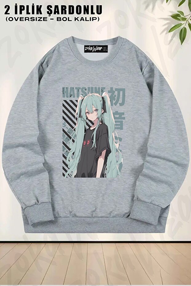 Unisex Vocaloid Hatsune Miku Printed Oversized Crew Neck Sweatshirt