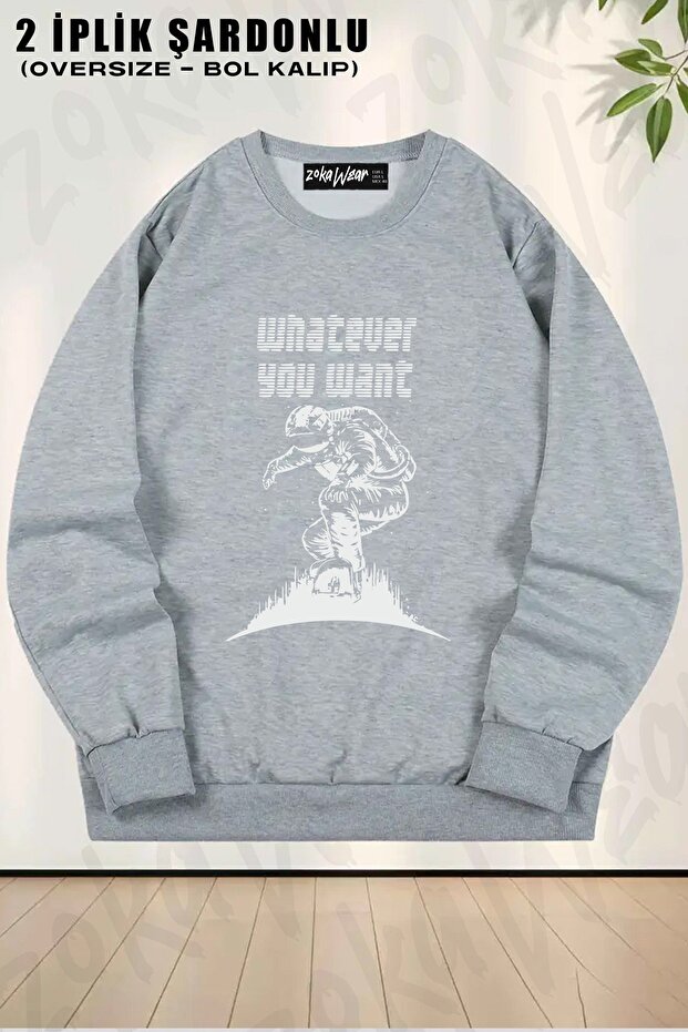 Unisex Snowboard Whatever You Want Printed Oversized Crew Neck Sweatshirt