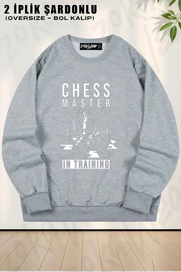 سويت شيرت للجنسين Chess Master In Training Chess مطبوع قصة فضفاضة برقبة دائرية