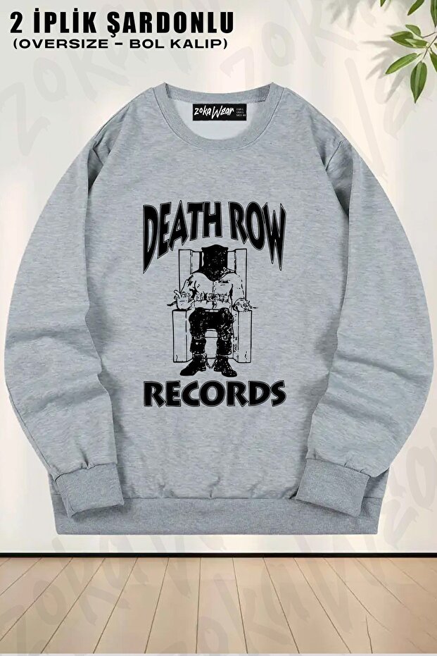 Unisex Death Row Records Printed Oversized Crew Neck Sweatshirt