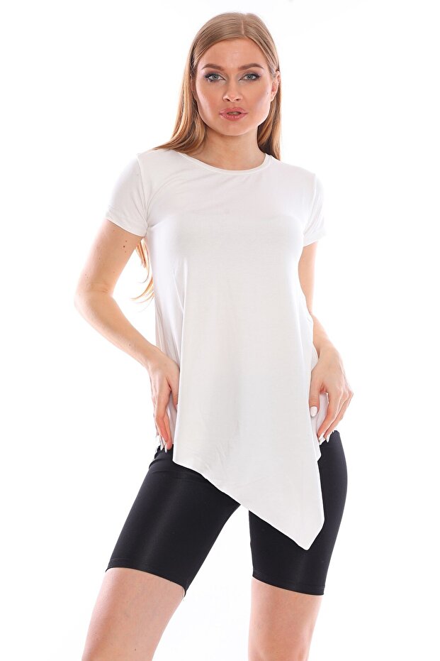 Cross Cut Viscose Fabric Casual White Tunic
