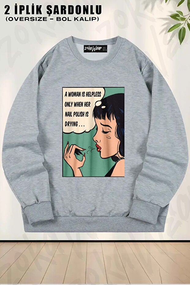 Unisex Nail Polish Women's Design Printed Oversized Crew Neck Sweatshirt
