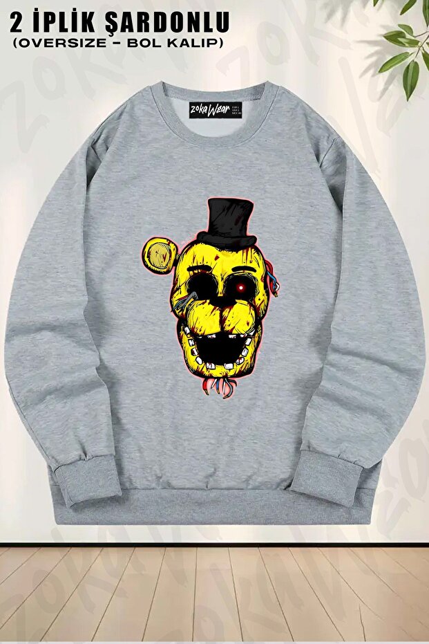 Unisex Bloody Golden Freddy Fnaf Printed Oversized Crew Neck Sweatshirt