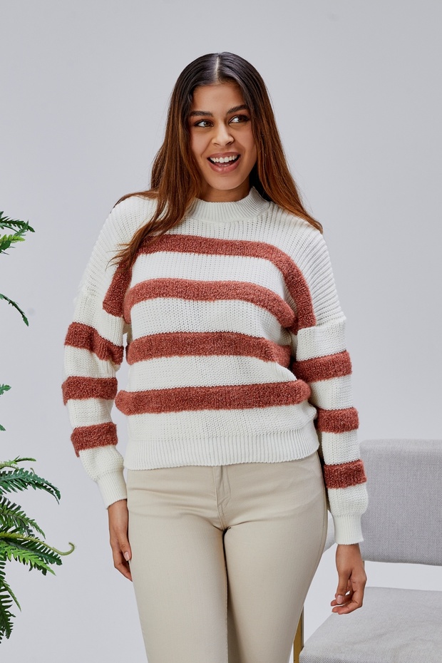 Coool Oversized Wide Fit Crew Neck Lucy Striped Sweater