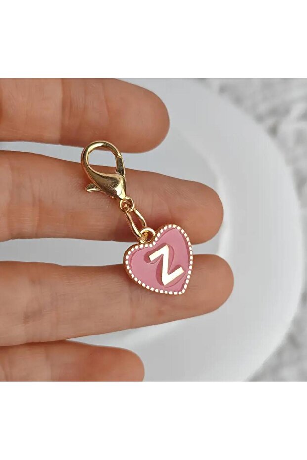 Letter Z Pink Heart Keychain or Bag Ornament