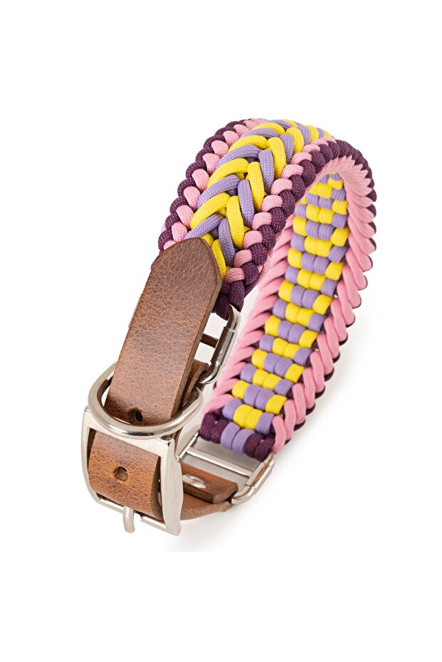 Hand-Knitted Paracord & Leather Dog Collar – Durable Adjustable, Metal Buckle, Medium and Large Breed