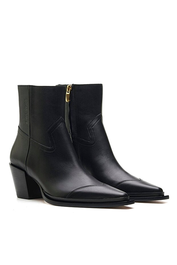 MARLY SİYAH HAKİKİ DERİ Kadın TOPUKLU BOT - 3