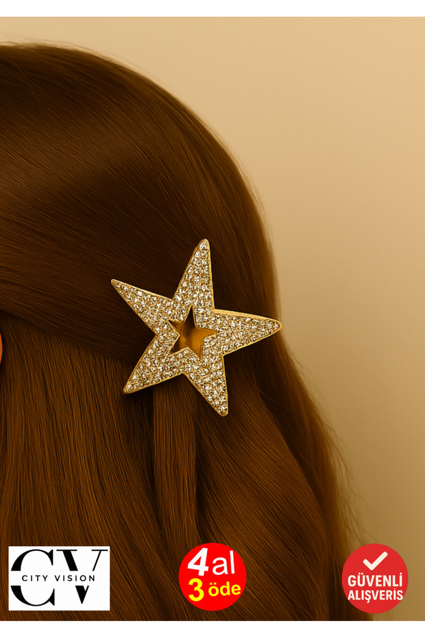 Stone Detailed Star Shaped 5 cm Gold Hair Clip – Sparkling and Stylish Hair Accessory