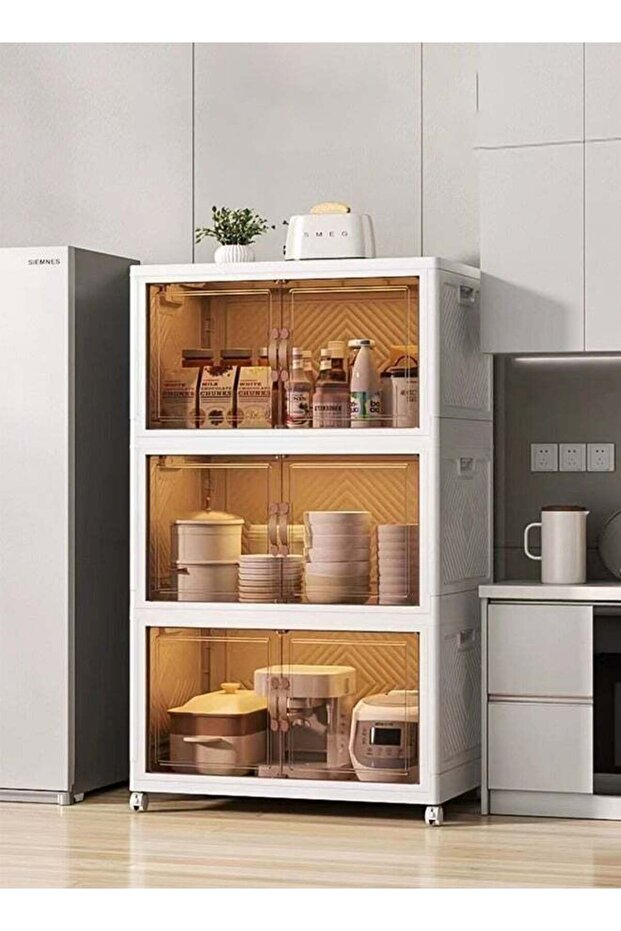 3 Tier Kitchen Organization Cabinet Foldable Plastic Storage Drawer, Drawer 55x35x88cm