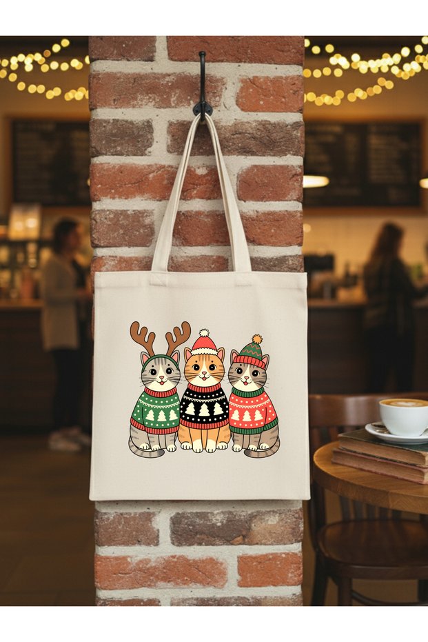 Christmas Cat Design Cloth Bag – Cute Christmas Themed