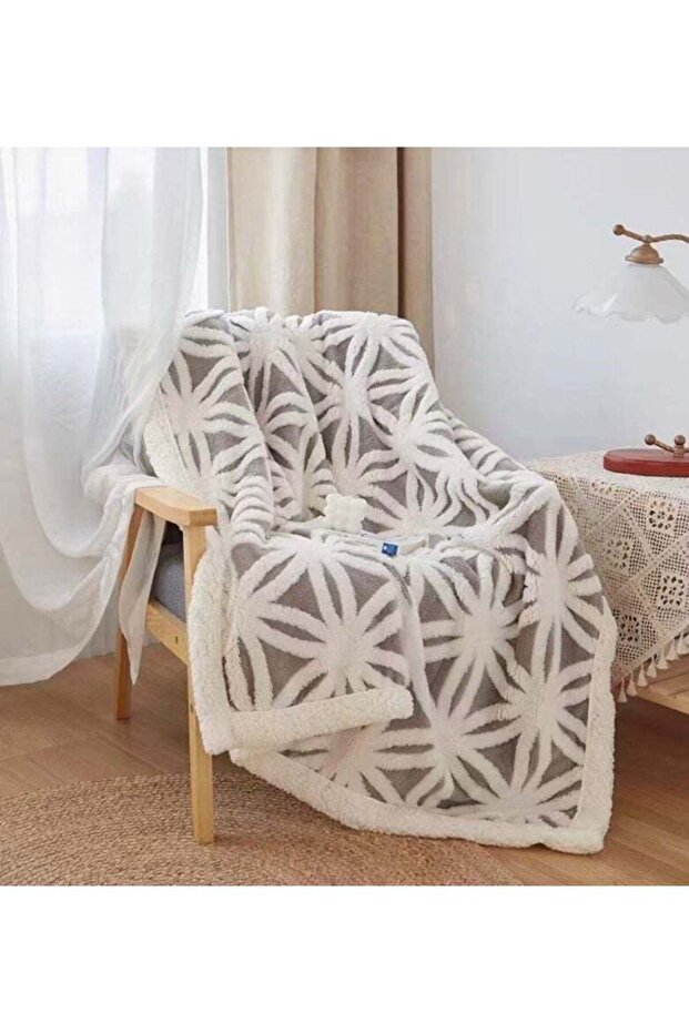 Embossed Geometric Design New Collection Warm 200 x 230Cm Grey Blanket
