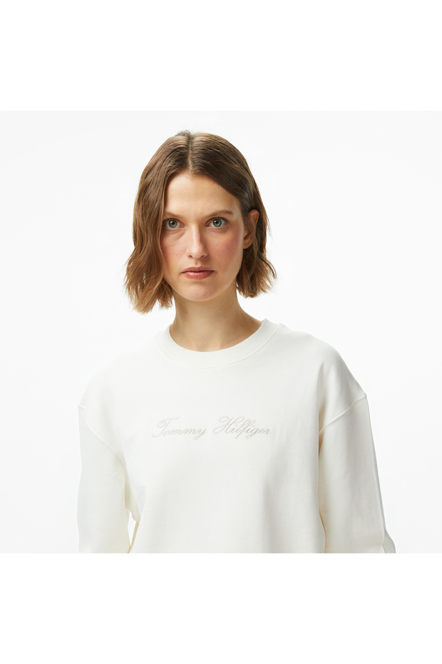 Lurex Script Regular Kadın Beyaz Sweatshirt - 4